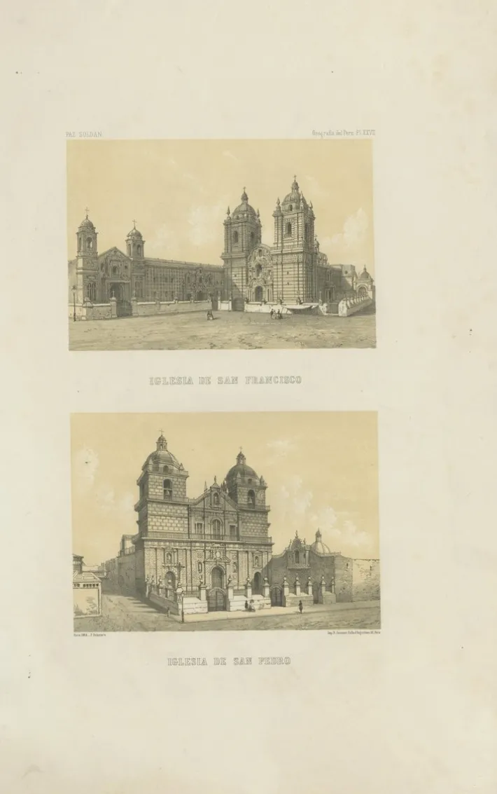 Pamono Lima Church of San Francisco and Church of San Pedro, 1865, Lithograph on Paper Sale