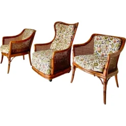 Pamono Living Room Set in Fake Bamboo and Rattan from Giorgetti Italia, 1970s, Set of 3 Outlet