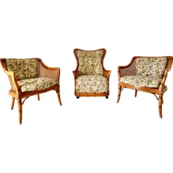 Pamono Living Room Set in Fake Bamboo and Rattan from Giorgetti Italia, 1970s, Set of 3 Outlet