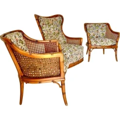 Pamono Living Room Set in Fake Bamboo and Rattan from Giorgetti Italia, 1970s, Set of 3 Outlet