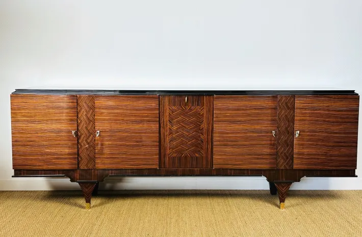 Pamono Long Art Deco Sideboard in Macassar and Zebrano by André Arbus, 1940 Online