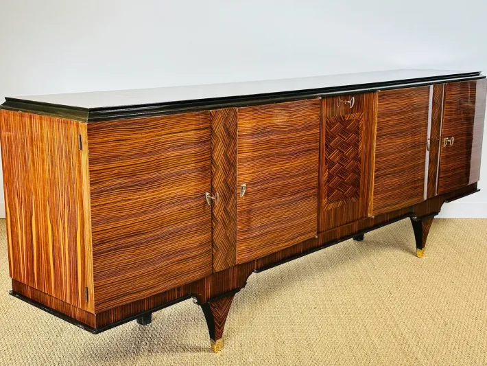 Pamono Long Art Deco Sideboard in Macassar and Zebrano by André Arbus, 1940 Online