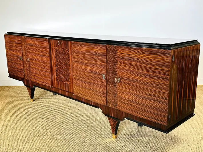 Pamono Long Art Deco Sideboard in Macassar and Zebrano by André Arbus, 1940 Online