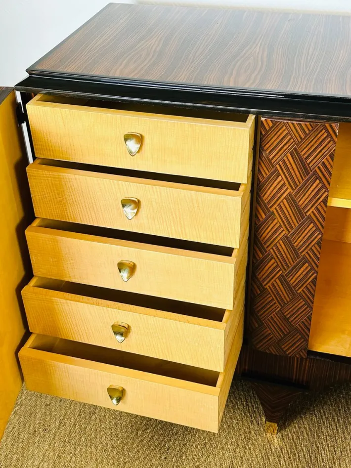 Pamono Long Art Deco Sideboard in Macassar and Zebrano by André Arbus, 1940 Online