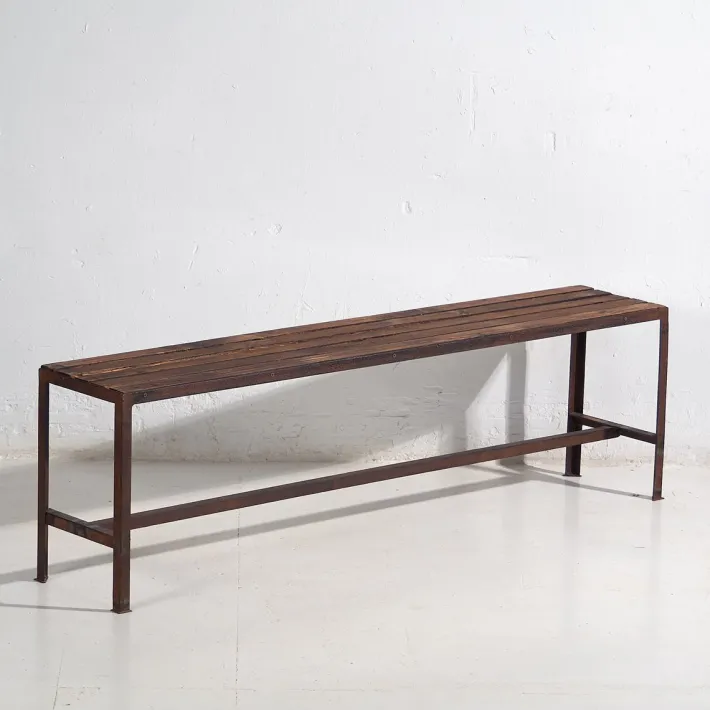 Pamono Long Metal Bench, 1920s Hot