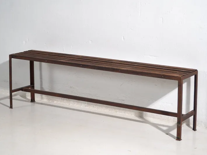 Pamono Long Metal Bench, 1920s Hot