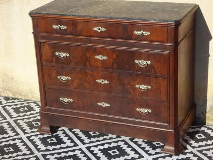 Pamono Louis Philippe Chest of Drawers in Walnut and Burl Walnut from Befos Best