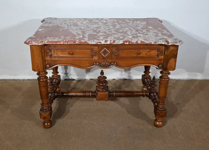 Pamono Louis XIII Style Game Table in Walnut and Marble, Early 20th Century Clearance