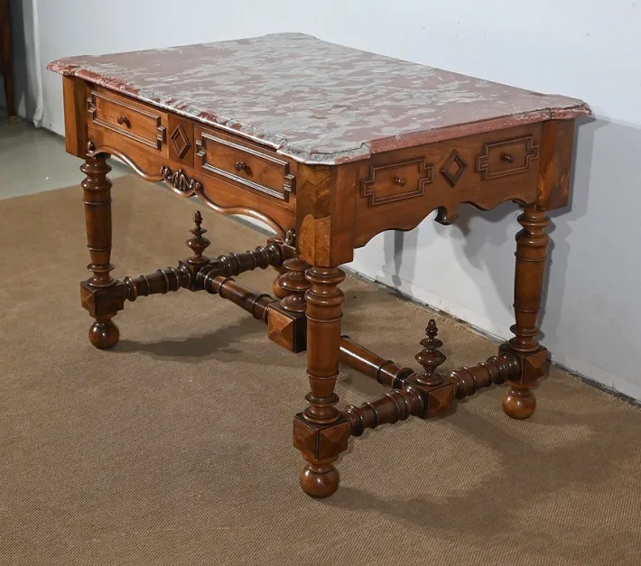 Pamono Louis XIII Style Game Table in Walnut and Marble, Early 20th Century Clearance
