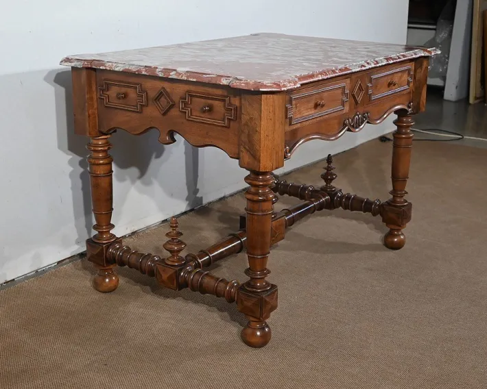 Pamono Louis XIII Style Game Table in Walnut and Marble, Early 20th Century Clearance