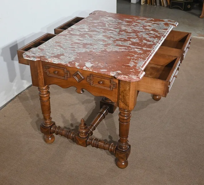 Pamono Louis XIII Style Game Table in Walnut and Marble, Early 20th Century Clearance