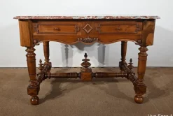 Pamono Louis XIII Style Game Table in Walnut and Marble, Early 20th Century Clearance