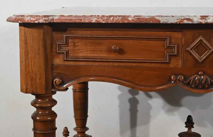 Pamono Louis XIII Style Game Table in Walnut and Marble, Early 20th Century Clearance