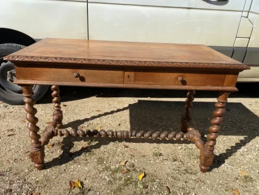 Pamono Louis XIII Style Oak 2-Drawer Desk with Twisted Legs Sale