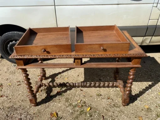 Pamono Louis XIII Style Oak 2-Drawer Desk with Twisted Legs Sale