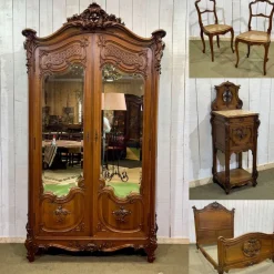 Pamono Louis XV Bedroom Set in Walnut, Early 20th Century, Set of 5 Hot
