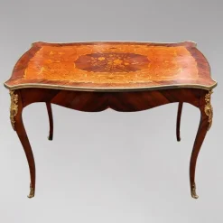 Pamono Louis XV Desk Table with Flower Bouquet Marquetry Hot