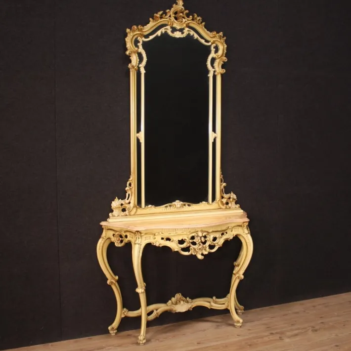 Pamono Louis XV Italian Console with Mirror, 1960s, Set of 2 Hot