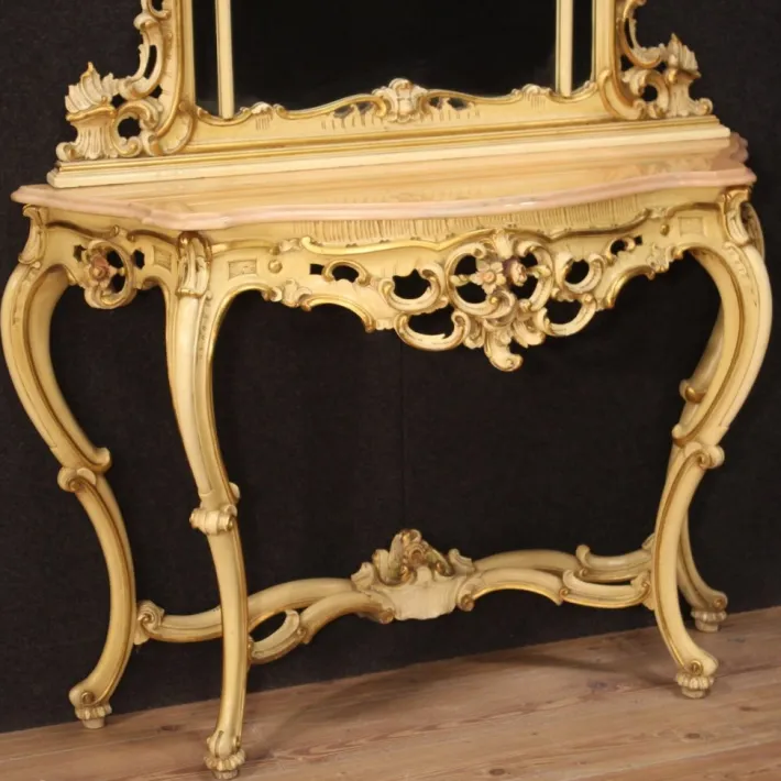 Pamono Louis XV Italian Console with Mirror, 1960s, Set of 2 Hot