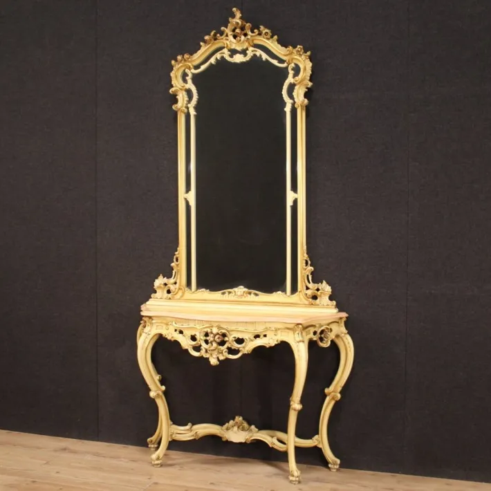 Pamono Louis XV Italian Console with Mirror, 1960s, Set of 2 Hot