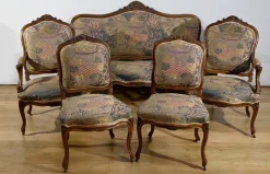 Pamono Louis XV Living Room Set in Walnut, 1920s, Set of 5 Sale