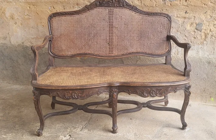 Pamono Louis XV Rattan Bench, 19th Century Best