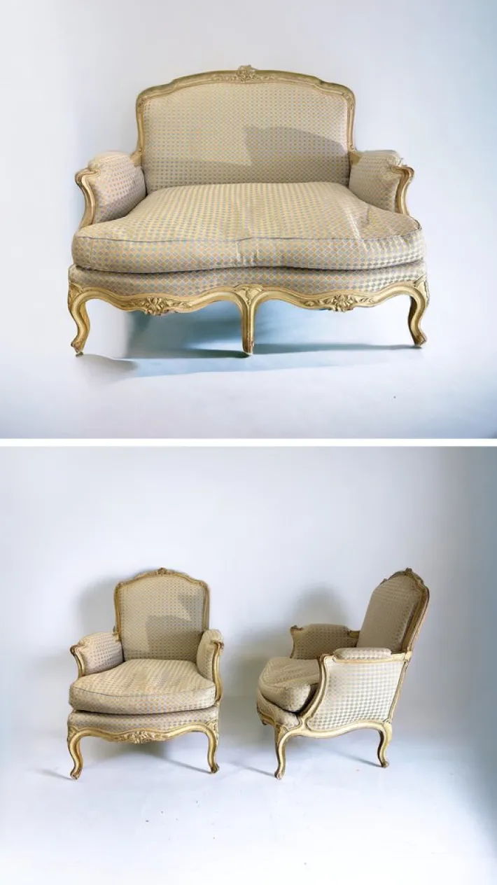 Pamono Louis XV Style Living Room in Lacquered Wood, 1900, Set of 3 Outlet