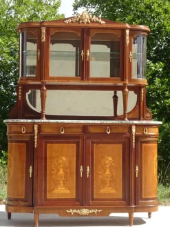 Pamono Louis XVI Bronze and Marquetry Sideboard with Curved Display Case, 1890s Online