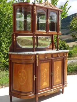 Pamono Louis XVI Bronze and Marquetry Sideboard with Curved Display Case, 1890s Online