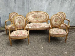 Pamono Louis XVI Gilded Wood Medallion Lounge Set, 1890s, Set of 5 Hot