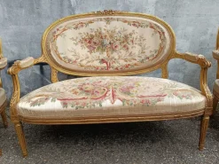 Pamono Louis XVI Gilded Wood Medallion Lounge Set, 1890s, Set of 5 Hot