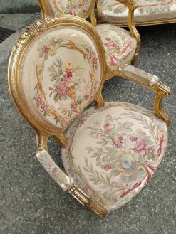 Pamono Louis XVI Gilded Wood Medallion Lounge Set, 1890s, Set of 5 Hot