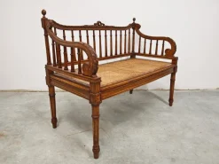 Pamono Louis XVI Hand-Carved Bench in style of with Hand-Woven Cane Seat Best