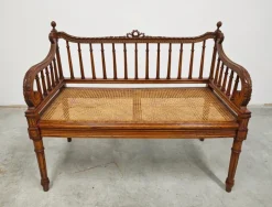 Pamono Louis XVI Hand-Carved Bench in style of with Hand-Woven Cane Seat Best