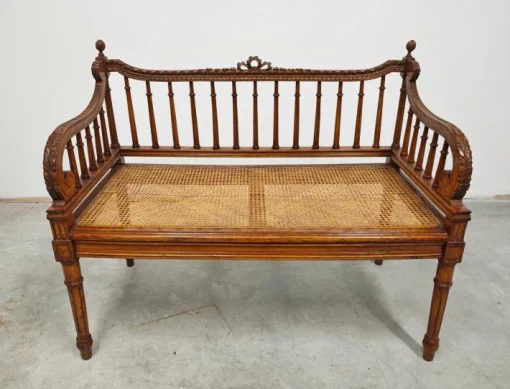 Pamono Louis XVI Hand-Carved Bench in style of with Hand-Woven Cane Seat Best