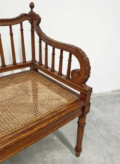 Pamono Louis XVI Hand-Carved Bench in style of with Hand-Woven Cane Seat Best