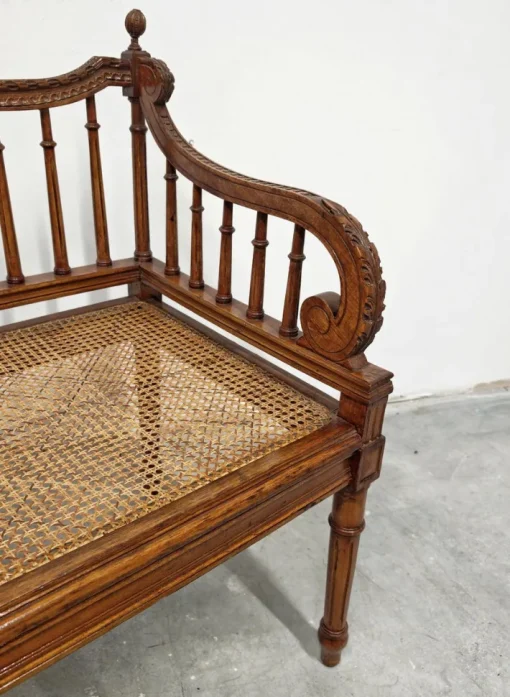 Pamono Louis XVI Hand-Carved Bench in style of with Hand-Woven Cane Seat Best
