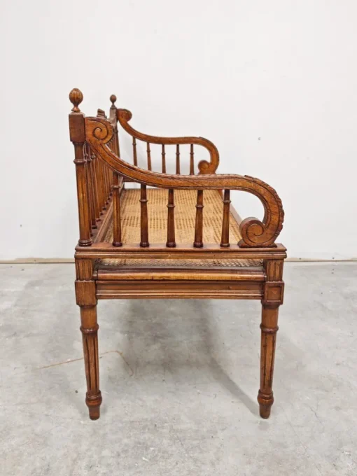 Pamono Louis XVI Hand-Carved Bench in style of with Hand-Woven Cane Seat Best