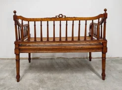 Pamono Louis XVI Hand-Carved Bench in style of with Hand-Woven Cane Seat Best