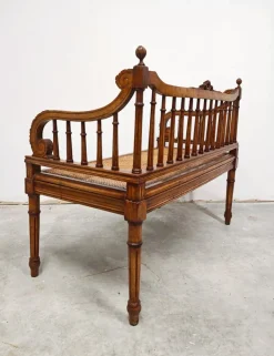 Pamono Louis XVI Hand-Carved Bench in style of with Hand-Woven Cane Seat Best