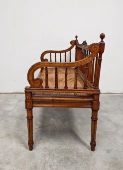 Pamono Louis XVI Hand-Carved Bench in style of with Hand-Woven Cane Seat Best