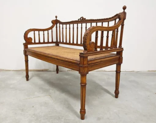 Pamono Louis XVI Hand-Carved Bench in style of with Hand-Woven Cane Seat Best
