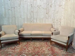 Pamono Louis XVI Living Room Sofa and Bergeres, Set of 3