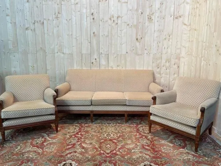 Pamono Louis XVI Living Room Sofa and Bergeres, Set of 3