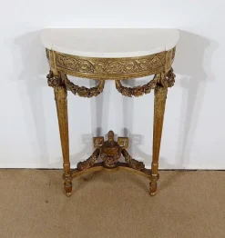Pamono Louis XVI Mid 19th Century Marble and Gilded Wood Half-Moon Support Console Discount