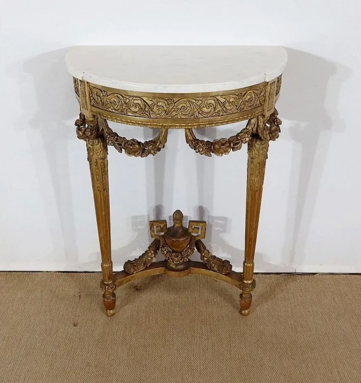 Pamono Louis XVI Mid 19th Century Marble and Gilded Wood Half-Moon Support Console Discount
