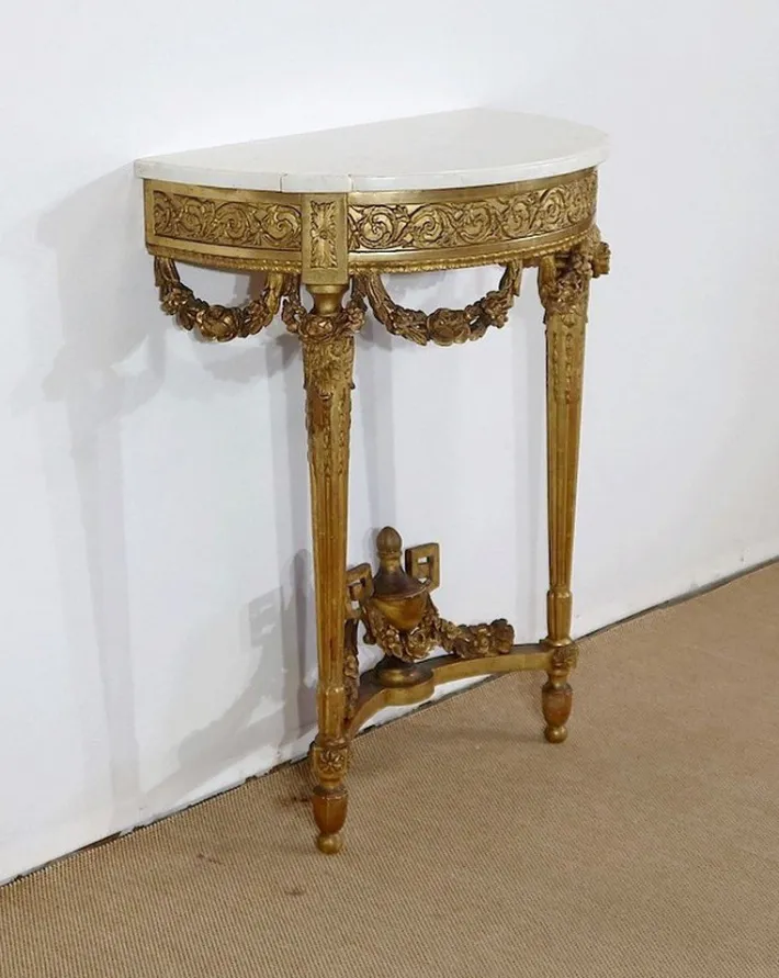 Pamono Louis XVI Mid 19th Century Marble and Gilded Wood Half-Moon Support Console Discount
