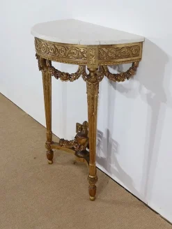 Pamono Louis XVI Mid 19th Century Marble and Gilded Wood Half-Moon Support Console Discount