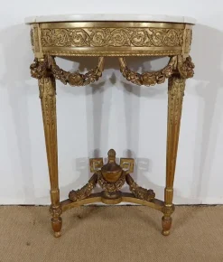 Pamono Louis XVI Mid 19th Century Marble and Gilded Wood Half-Moon Support Console Discount