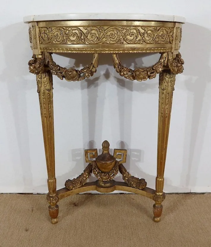Pamono Louis XVI Mid 19th Century Marble and Gilded Wood Half-Moon Support Console Discount